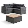 Narożna sofa ogrodowa z technorattanu PE ze stolikiem, szara, 260 × 260 cm