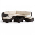 Brązowo-kremowy zestaw ogrodowy z technorattanu PE, sofa narożna 220 x 220 x 65 cm