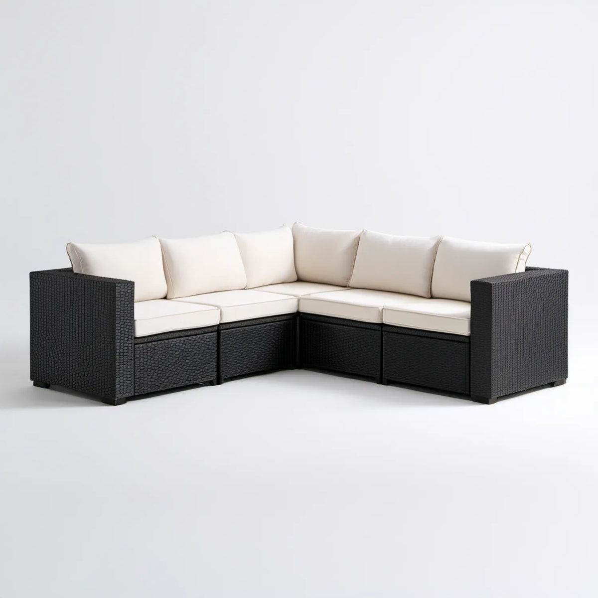 Modułowy zestaw narożny L z technorattanu PE 230 x 230 x 75 x 68 cm Czarny/Kremowy