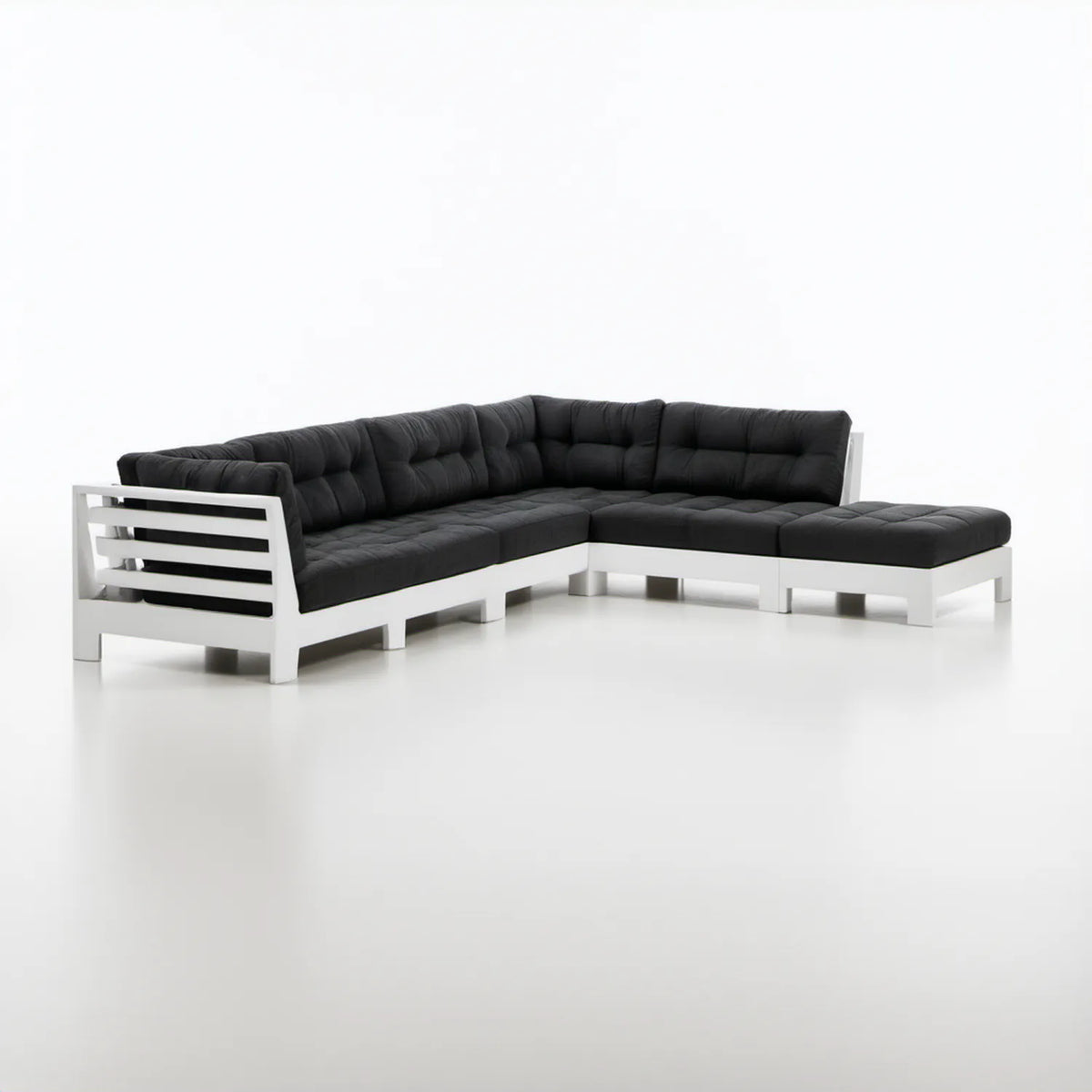 Narożna sofa ogrodowa w kształcie L, czarno-biała, 250 × 250 × 70 cm