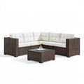 Narożna sofa ogrodowa z technorattanu PE ze stolikiem 180 x 180 x 70 x 63 cm Brązowy/Biały